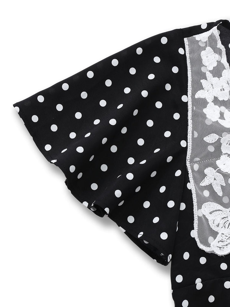 Abito a pois con pizzo nero anni '30
