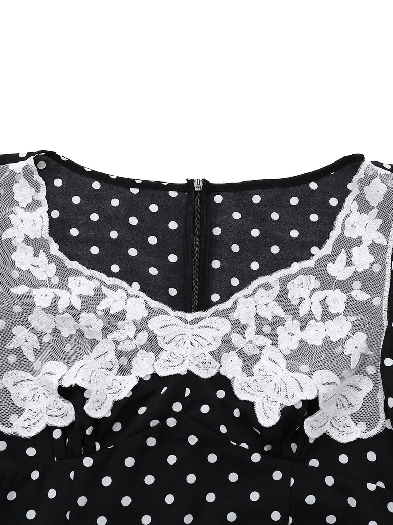 Abito a pois con pizzo nero anni '30