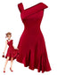 Abito in raso con strass e spalle scoperte bordeaux anni '60