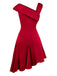 Abito in raso con strass e spalle scoperte bordeaux anni '60