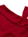 Abito in raso con strass e spalle scoperte bordeaux anni '60