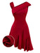 Abito in raso con strass e spalle scoperte bordeaux anni '60