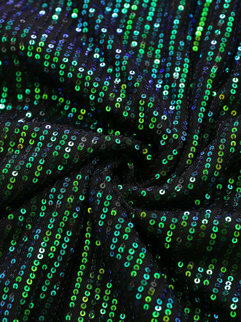 Abito paillettes con senza maniche in tulle con scollo a V verde anni '30