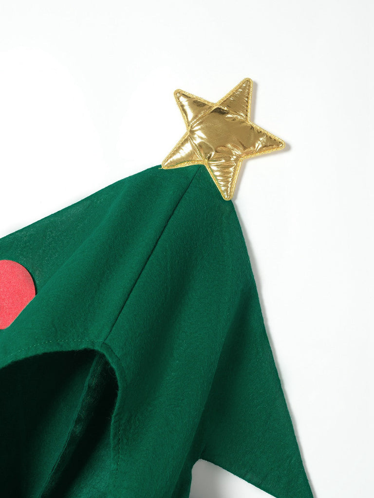 Mantello con cappuccio in 3D con albero di Natale verde anni '50