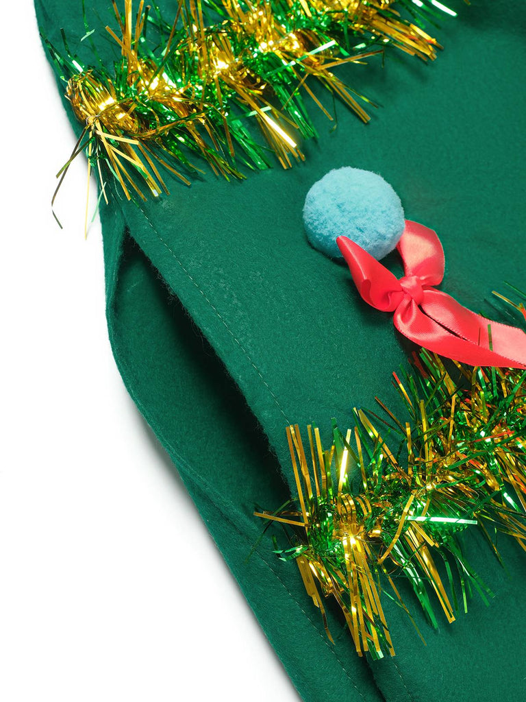 Mantello con cappuccio in 3D con albero di Natale verde anni '50