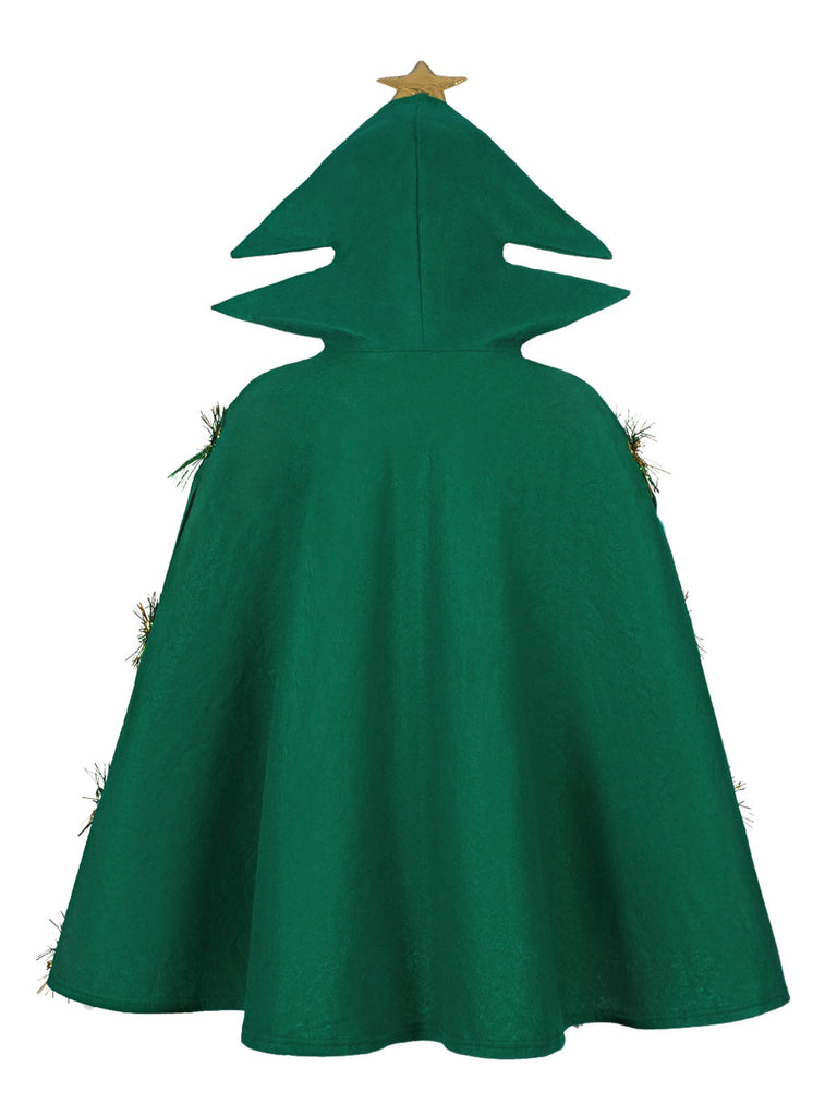 Mantello con cappuccio in 3D con albero di Natale verde anni '50