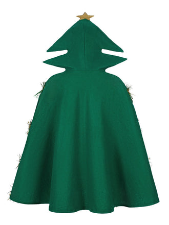 Mantello con cappuccio in 3D con albero di Natale verde anni '50