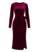 Abito aderente in velluto con cintura bordeaux anni '60