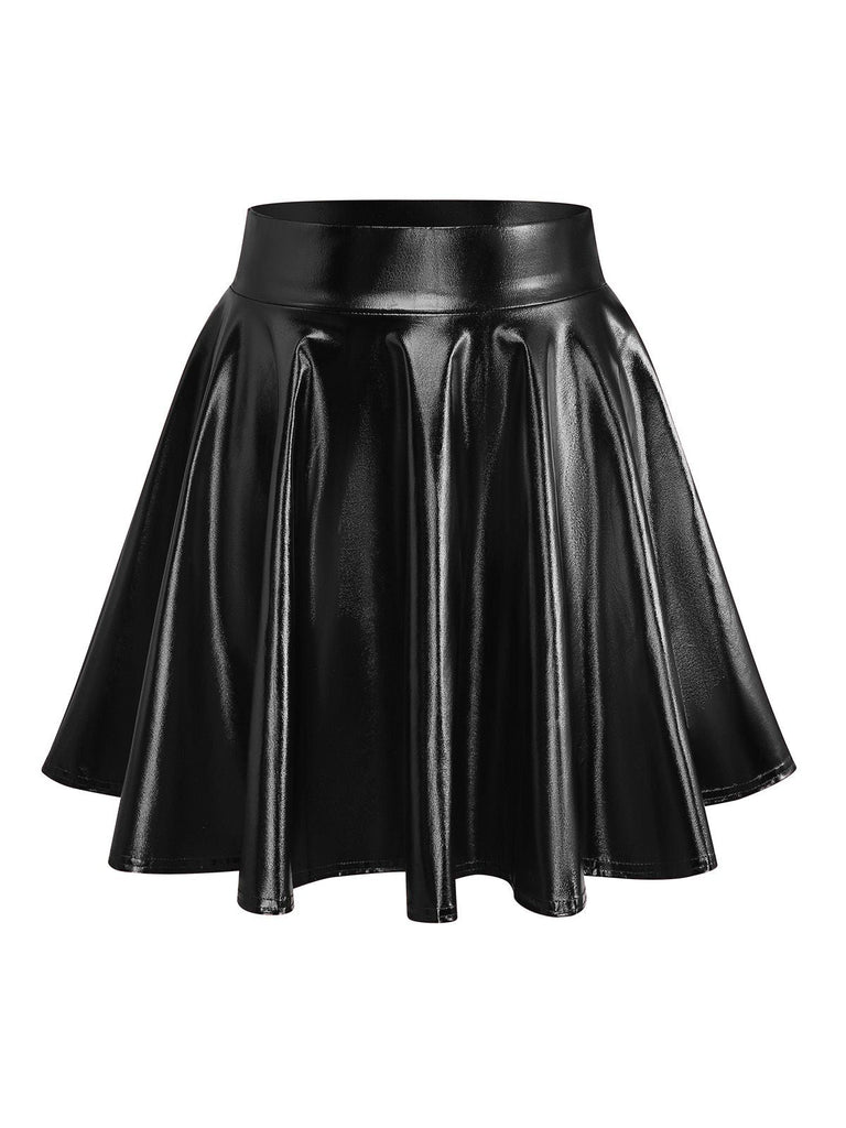 2PCS Top disco metallizzato con spalle scoperte e gonna anni '70