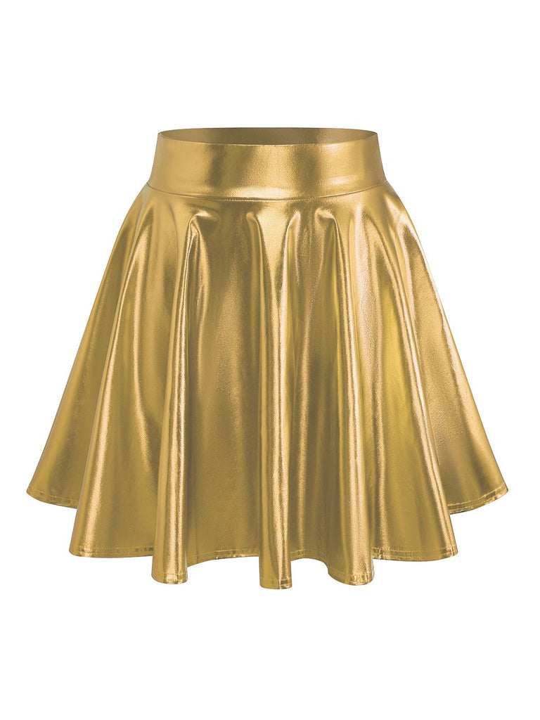 2PCS Top disco metallizzato con spalle scoperte e gonna anni '70