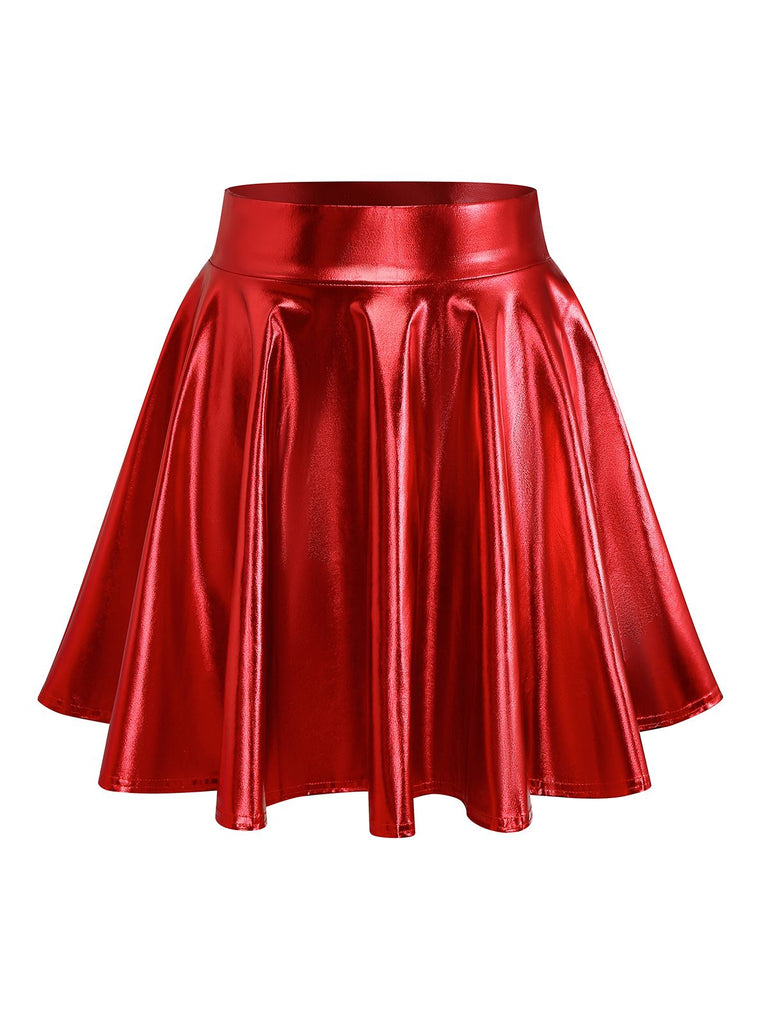 2PCS Top disco metallizzato con spalle scoperte e gonna anni '70