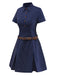 Abito a righe gessate con colletto a camicia blu anni '70