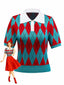 Maglione a griglia con motivo a rombi e colletto a revers anni '30