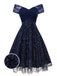 [Prevendita] Abito floreale con paillettes ricamate e spalle scoperte blu anni '50