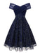 [Prevendita] Abito floreale con paillettes ricamate e spalle scoperte blu anni '50