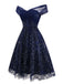 [Prevendita] Abito floreale con paillettes ricamate e spalle scoperte blu anni '50