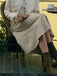 Gonna a trapezio in tweed a quadri con bottoni beige anni '40