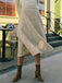 Gonna a trapezio in tweed a quadri con bottoni beige anni '40