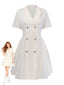 Abito a pieghe con revers doppiopetto beige anni '70