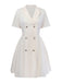 Abito a pieghe con revers doppiopetto beige anni '70
