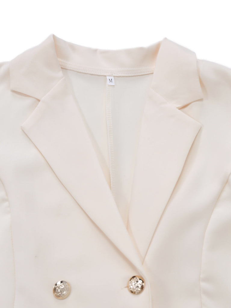 Abito a pieghe con revers doppiopetto beige anni '70