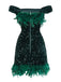 Abito aderente con piume e paillettes verde anni '60