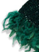 Abito aderente con piume e paillettes verde anni '60