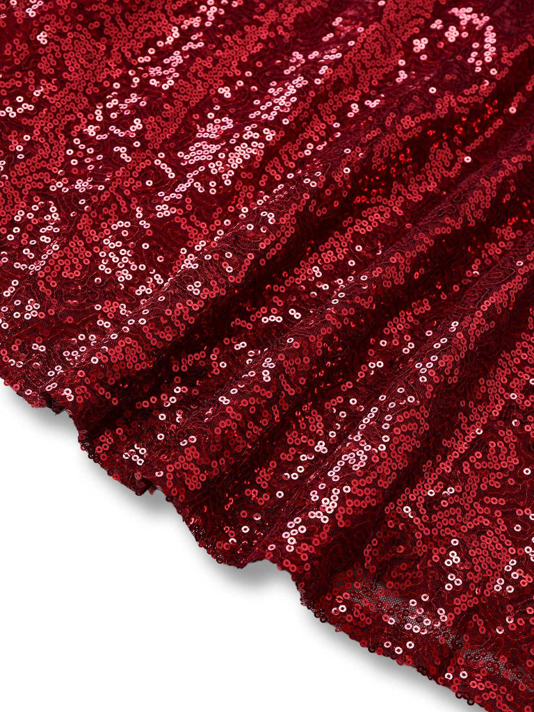 Abito paillettes in rete con scollo a V profondo bordeaux anni '50