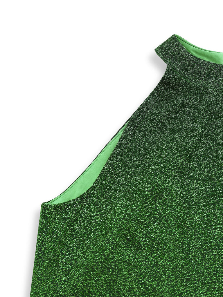 Tuta lunga in finta rete tinta unita e scintillante verde anni '80