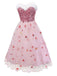 Abito in rete con paillettes e senza spalline natalizio rosa anni '50