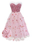 Abito in rete con paillettes e senza spalline natalizio rosa anni '50