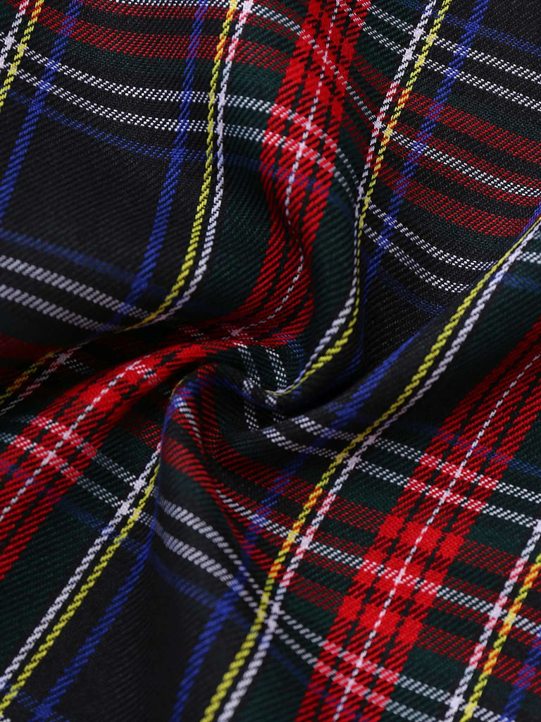 Pantaloni bretelle a quadri con fiocco arricciato nero anni '40