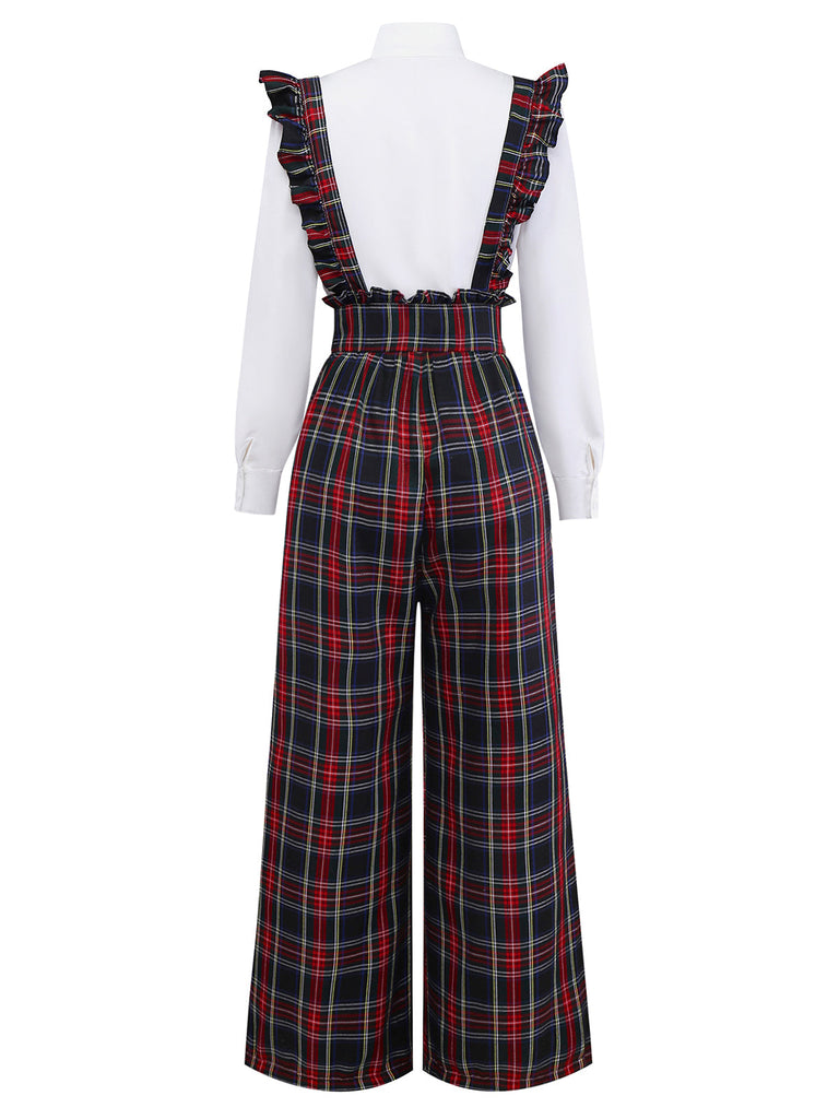 2PCS Camicetta e pantaloni a quadri bianco e nero anni '40