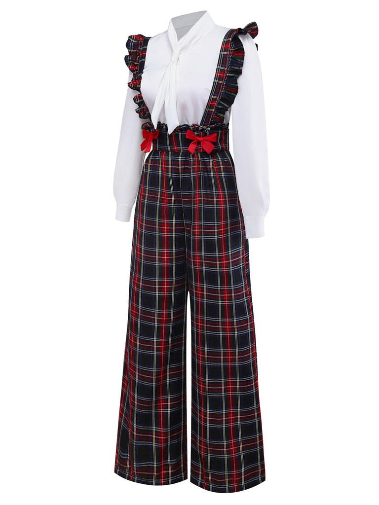 2PCS Camicetta e pantaloni a quadri bianco e nero anni '40