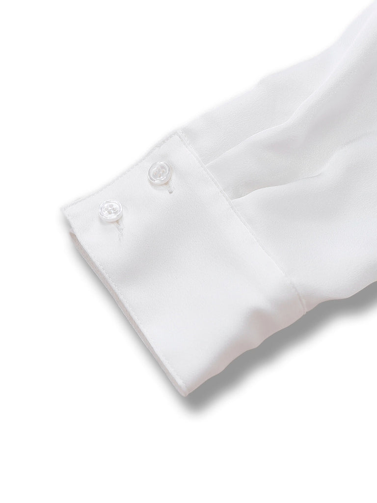 Camicetta in raso con collo annodato bianco anni '40