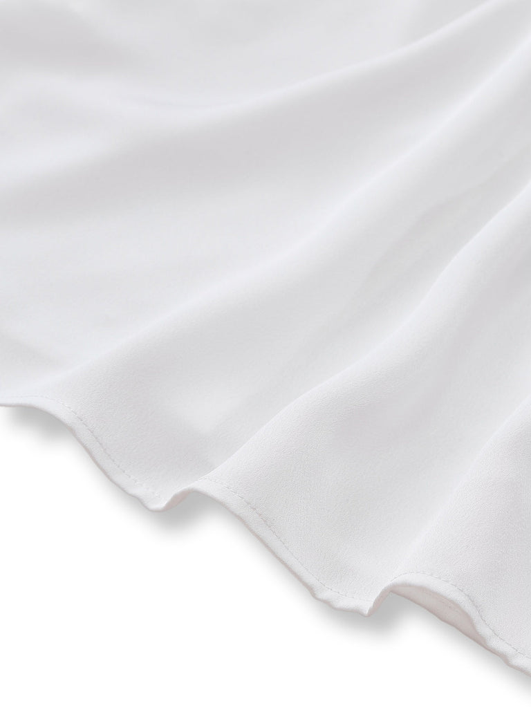 Camicetta in raso con collo annodato bianco anni '40