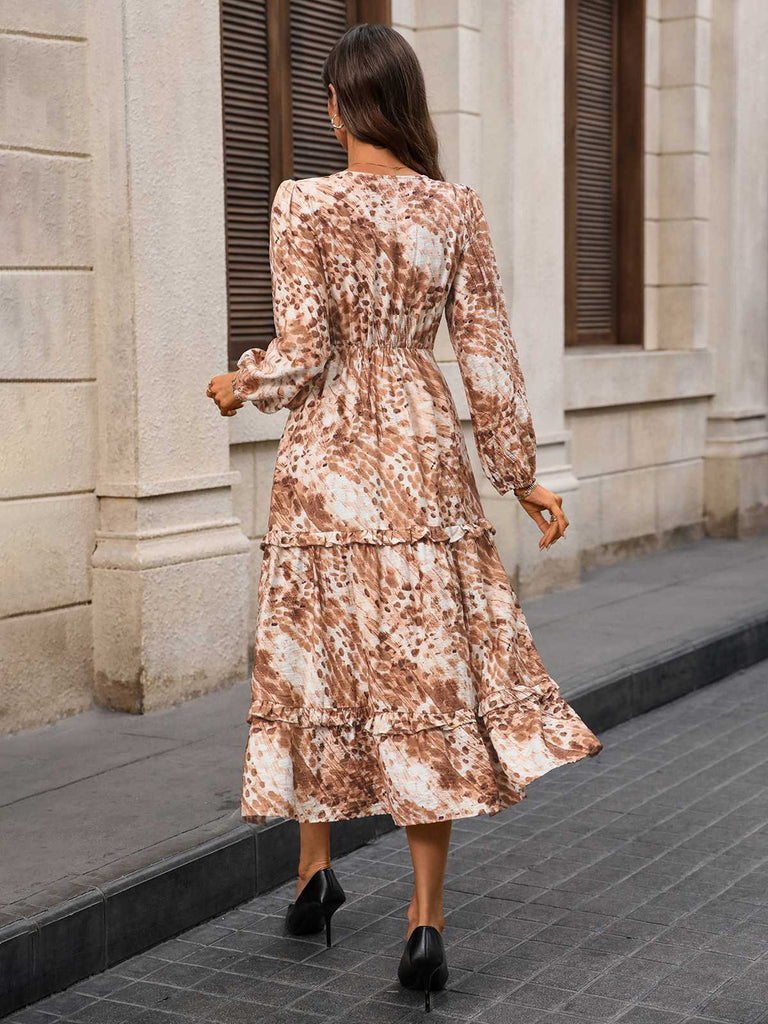 Abito stile Dune con scollo a V dipinto ad acquerello cachi anni '40