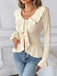 Top con colletto arricciato tinta unita beige anni '50