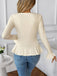 Top con colletto arricciato tinta unita beige anni '50