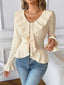 Top con colletto arricciato tinta unita beige anni '50