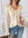 Top con colletto arricciato tinta unita beige anni '50