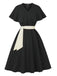 Abito con scollo a V e cintura nero anni '50