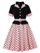 Abito a ruota a pois con cintura e patchwork anni '50