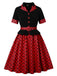 Abito a ruota a pois con cintura e patchwork anni '50