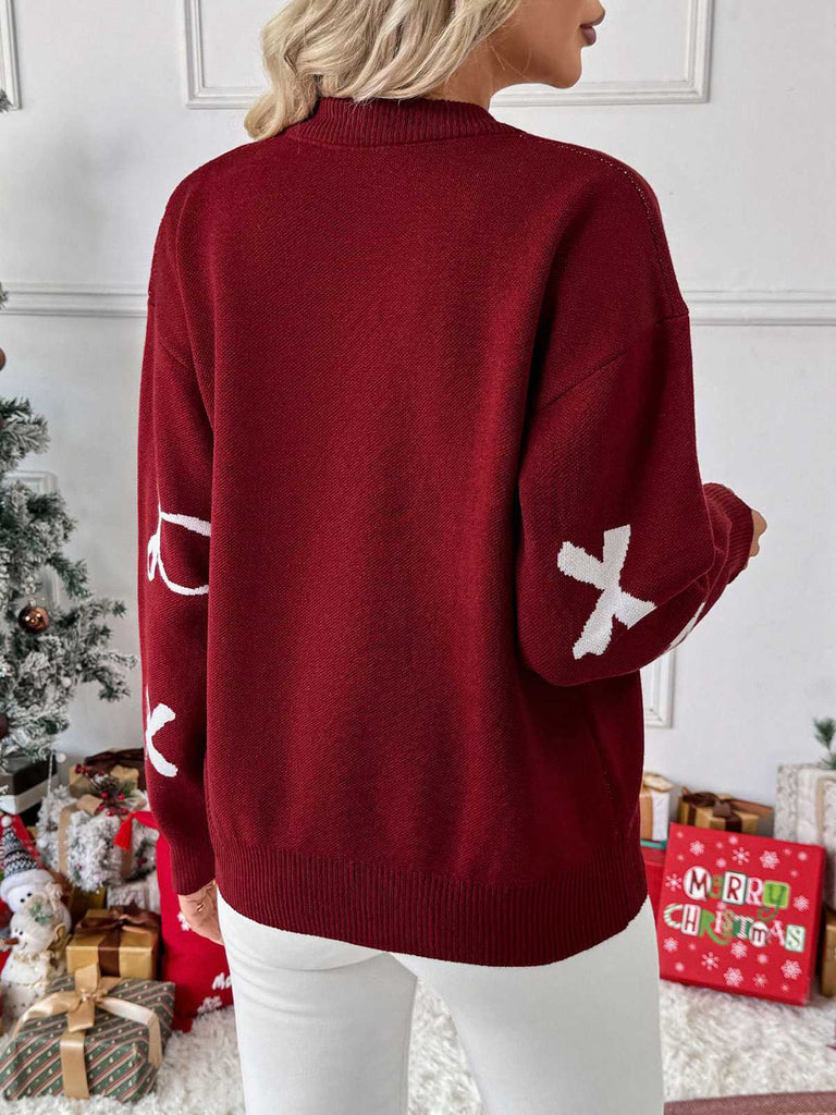 Maglione con motivo a fiocco bordeaux anni '50