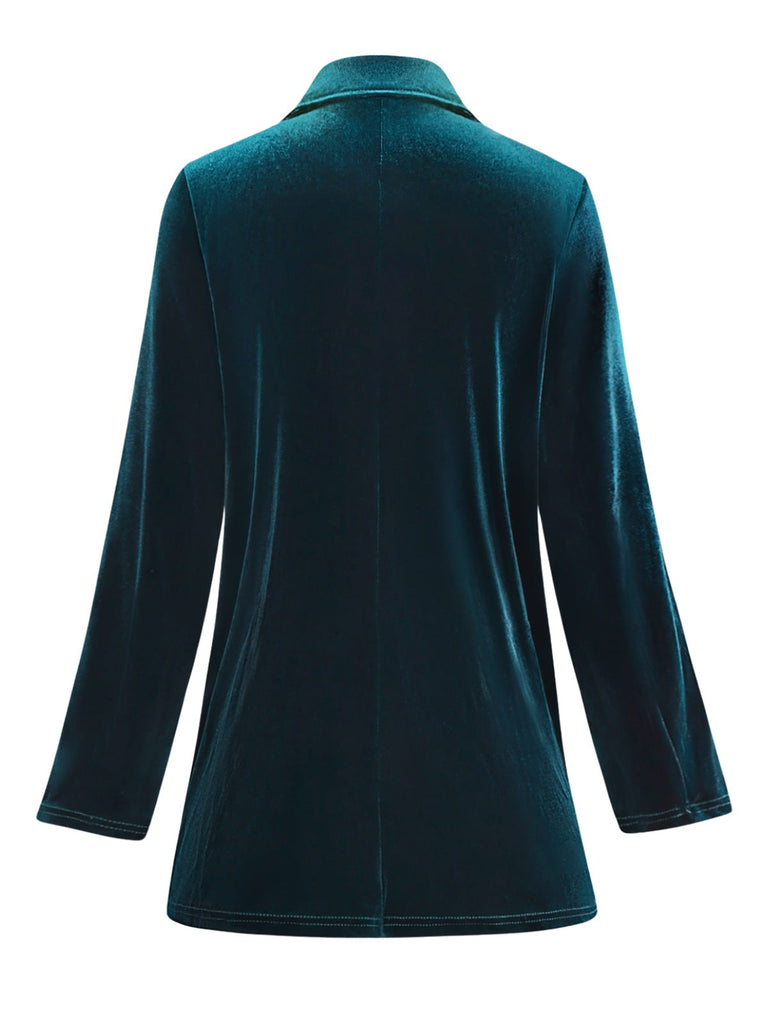 Blazer doppiopetto con revers in velluto tinta unita anni '80
