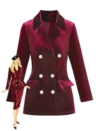 Blazer doppiopetto con revers in velluto tinta unita anni '80