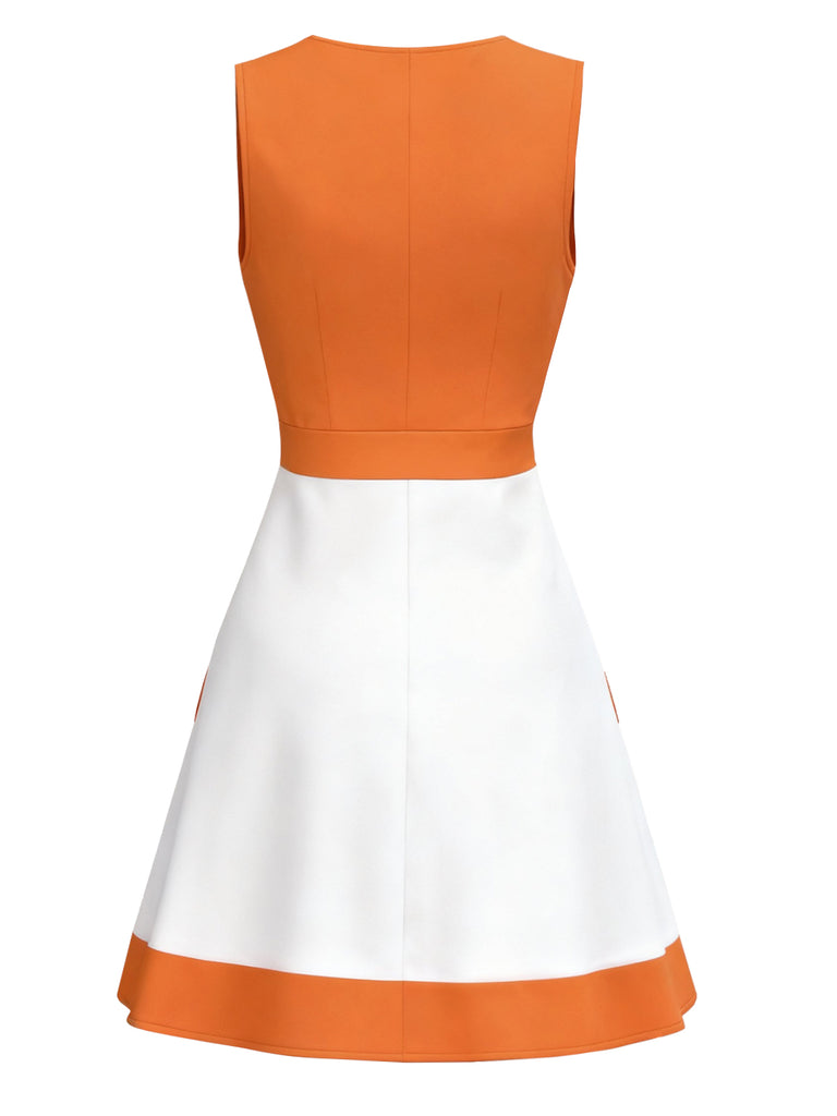 Abito mod senza maniche color block arancione anni '60