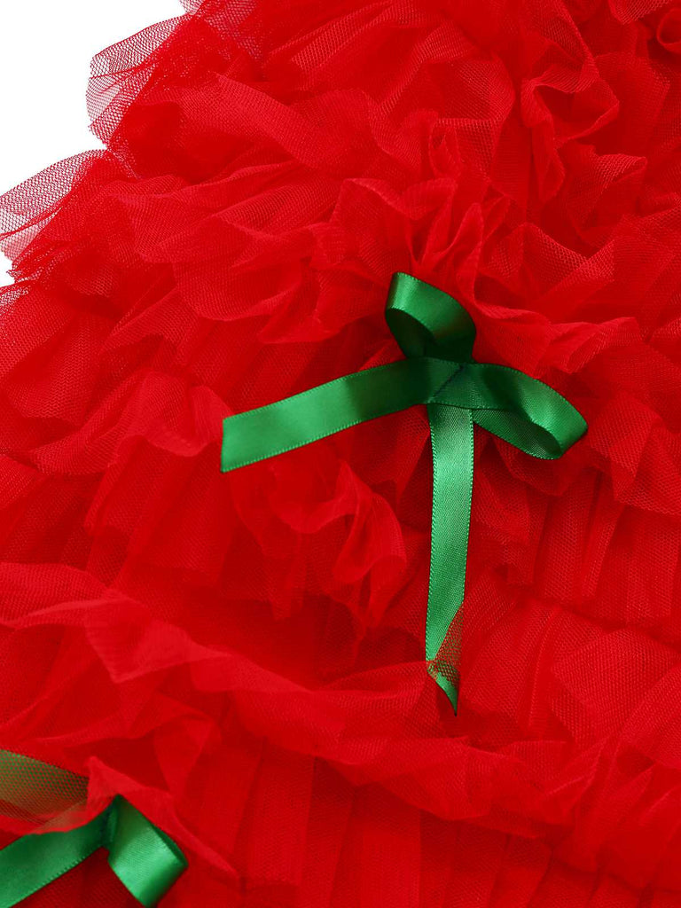 [Prevendita] Abito natalizio in tulle con fiocco e balze anni '80