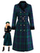 Cappotto a quadri con colletto a tacca blu e verde anni '40